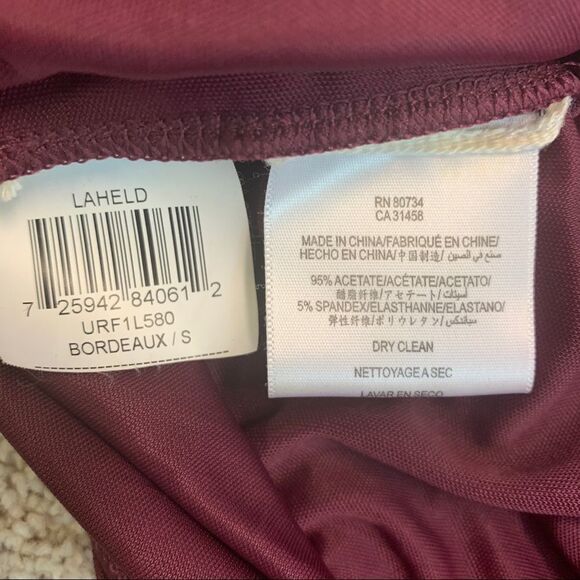 𝅺BCBGMAXAZRIA maroon asymmetrical long sleeve mini dress Sz S - Picture 7 of 8